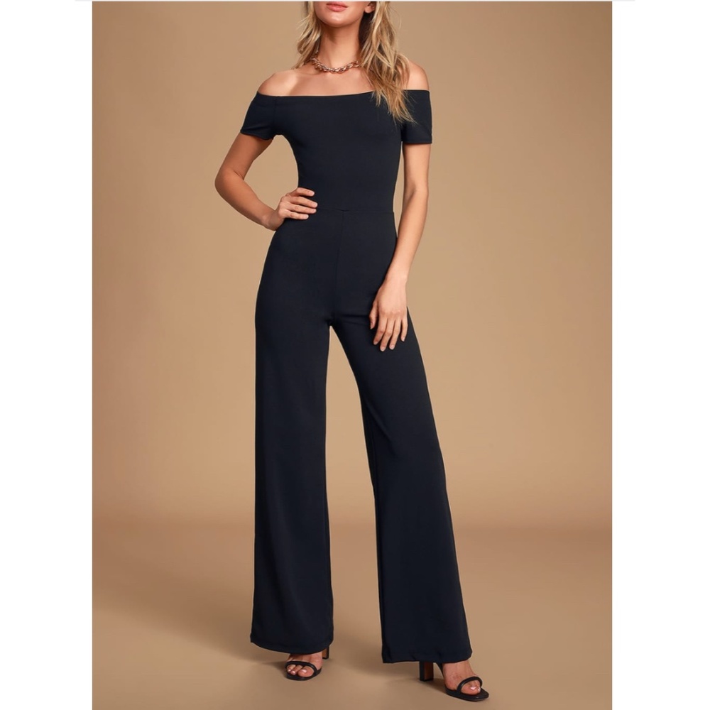 Lulu's Alleyoop Black Off-the-Shoulder Jumpsuit